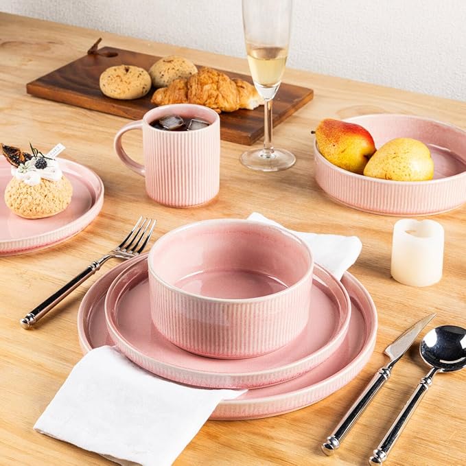GBHOME 12oz Stoneware Coffee Mugs, Ceramic Coffee Cups with Handle for Man,Woman,Dad,Mom, Modern Coffee Mugs Set of 6 for Latte/Cappuccino/Cocoa/Tea/Cocoa/Milk. Dishwasher&Microwave Safe,Pink