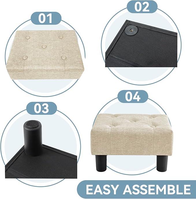 Poofzy Small Foot Stool Ottoman, Linen Ottoman Foot Rest with Legs, Rectangle Foot Rest for Couch, Footstools and Ottomans Small for Living Room and Entryway (Beige)