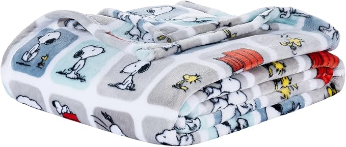 Berkshire Blanket Peanuts® VelvetLoft® Cute Character Snoopy Plush Blanket,Woof Blue,Twin 60 in x 90 in (Official Peanuts® Product)