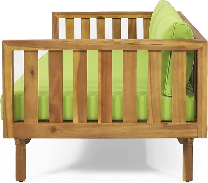 Christopher Knight Home Claremont Outdoor 3 Seater Daybed with Cushions - Acacia Wood - Teak/Green