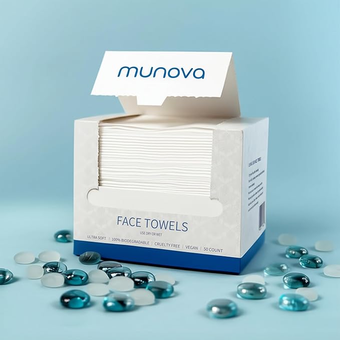 Disposable Face Towels, Biobased Face Towel, Makeup Remover Dry, Absorbent, Lint-free and Ultra Soft Facial Cloth for Sensitive Skin CleansingWipes, 50 Ct, 1 Pack