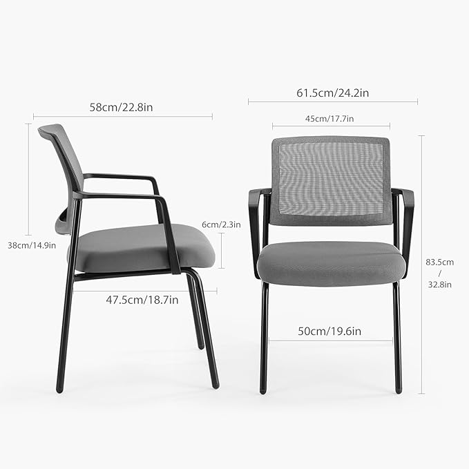DUMOS Grey Stackable Arm Chairs with Mesh Back and Upholstered Fabric, Sturdy Metal Frame, Easy to Store and Use, Perfect for Indoor and Outdoor Spaces, 4 Chair