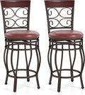 Giantex 26" Swivel Bar Stools Set of 2, Counter Height Bar Stools w/Back, Upholstered PU Leather Seat, Footrest, Max Load 330Lbs, Vintage Metal Barstools for Kitchen Island, Dining Room, Rustic Brown