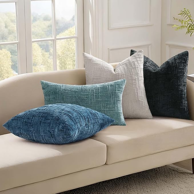decorUhome Navy Blue Chenille Throw Pillow Covers 22x22 Set of 2 Thick Textured Slubby Couch Pillow Covers Farmhouse Accent Modern Neutral Decorative Pillow Cases for Bed Sofa Living Room