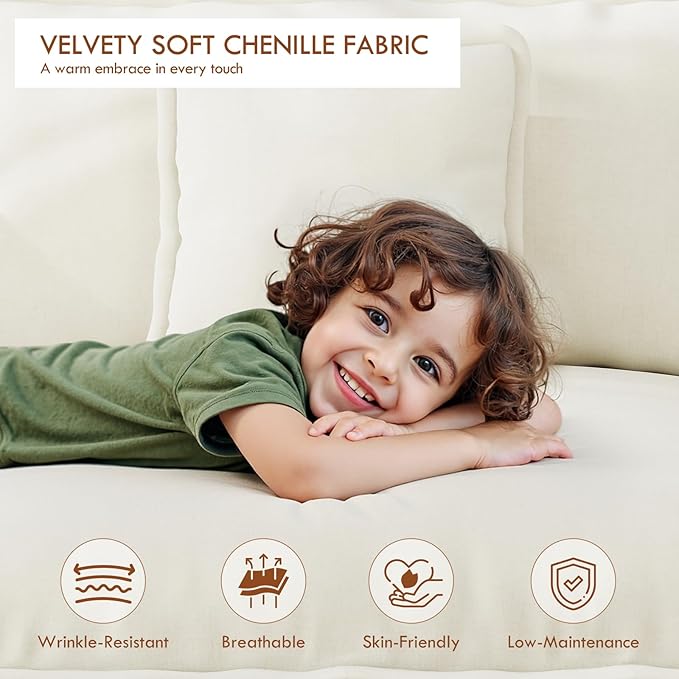 WorthFurni 111.4” Modular Sectional Sofa, U Shape Cloud Couch with 2 Movable Ottoman, Comfy Chenille Deep Seat Sofa with Soft Pillows for Apartment Living Room Bedroom（Beige）