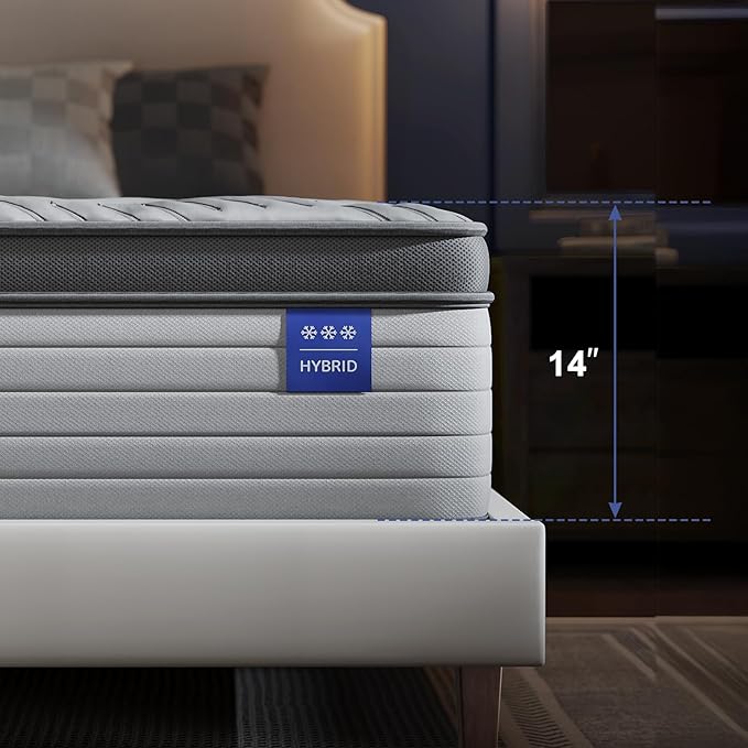 Firm Queen Size Mattress 14 Inch Hybrid Queen Mattress with Gel Memory Foam-Cooling Ice Silk Top, Support&Back Pain Relief, Individual Pocket Spring, CertiPUR-US Certified Mattress in a Box