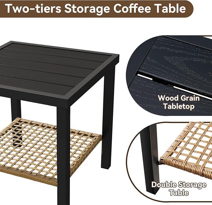 Aoxun 3-Piece Outdoor Rocking Bistro Set, Patio Furniture Set with Coffee Table and Thick Cushions, Wicker Rocking Chairs Set of 2 for Garden, Balcony, Backyard, Poolside (Black)