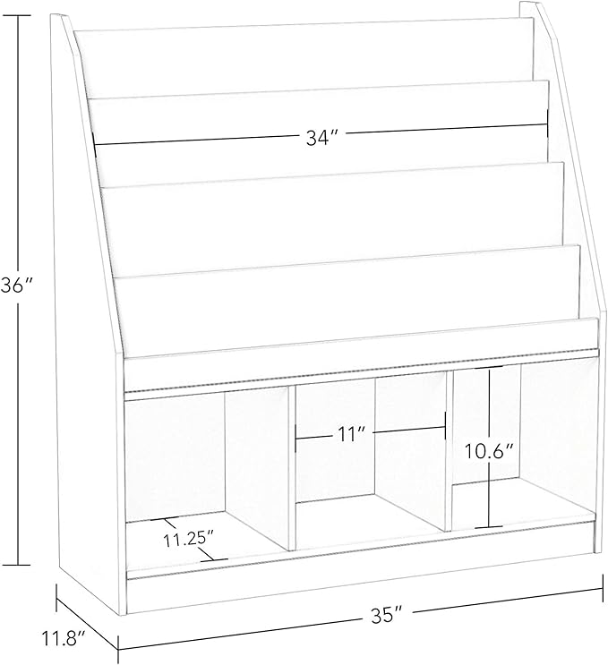 RiverRidge Kids Bookrack with Three Cubbies and 2 Coral Bins