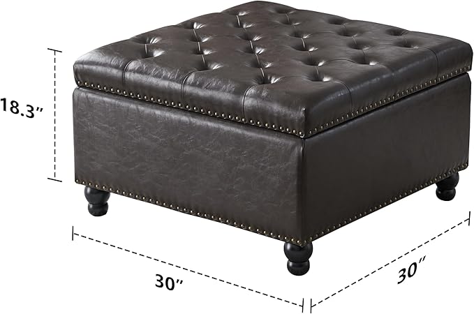 Square Storage Ottoman Bench Ottoman Coffee Table Bench Oversized Coffee Table Ottoman Bench with Storage for Living Room, Brown