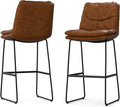 SIMPLIHOME Danika Bar Stools (Set of 2) - 29 inch Seat Height Upholstered Metal Chairs in Camel Brown Vegan Faux Leather, Mid Century Seating for Kitchen or Bar with Tufted Pillow-Top Seat