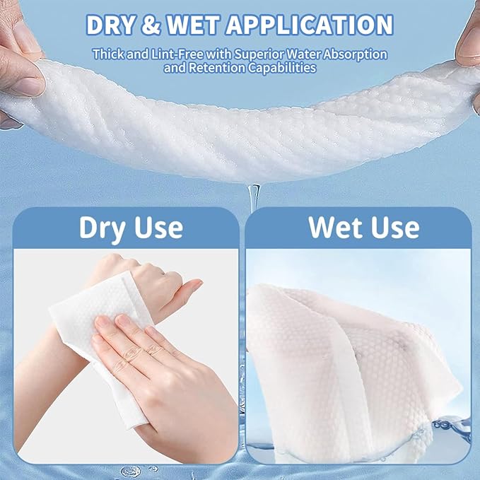 Disposable Face Towels 200 Count, Ultra Soft & Thick Facial Towels for Sensitive Skin, Biodegradable & Lint-Free Makeup Remover Dry Wipes, Multi-Purpose Cleansing Towelettes for Face Wipes