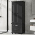 Polibi Tall Storage Cabinet with 2 Drawers, 3-Tier Adjustable Shelves & 2 Doors, Floor Freestanding Cabinet for Bathroom, Living Room, Black
