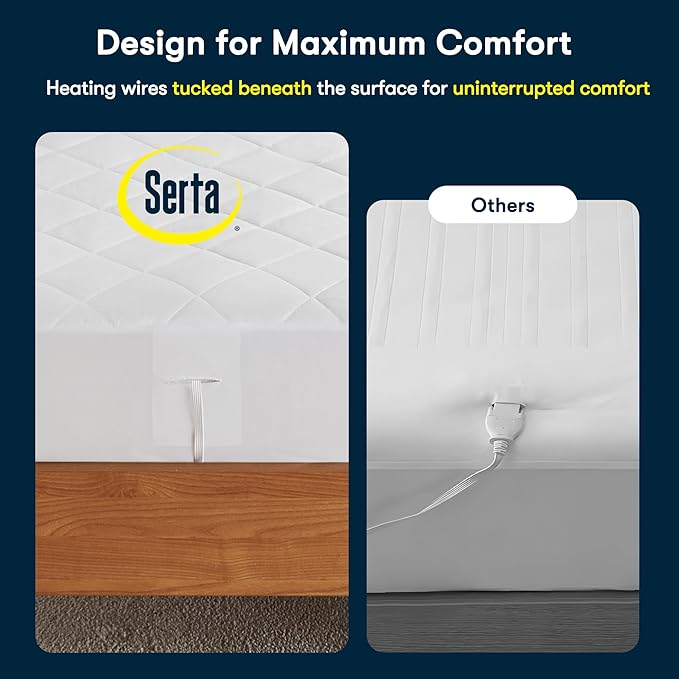 Serta Multi-Zone Heated Mattress Pad – Dual Controllers for Personalized Body & Foot Warmth, 10 Heat Settings, Auto Shut-Off, Soft Microfiber, Machine Washable, 15" Deep Pocket – Queen Size