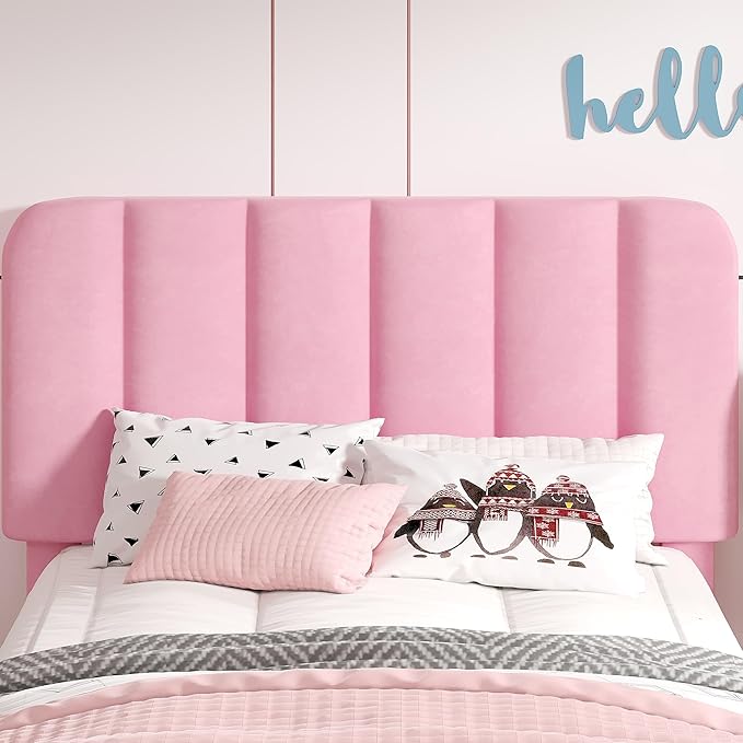 VECELO Twin Size Upholstered Bed Frame with 4 Drawers and Headboard, Velvet Platform Storage Bedframe, Wooden Slats Support, No Box Spring Needed,Pink