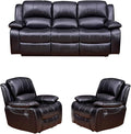 Betsy Furniture Black Bonded Leather Recliner Set, Sofa, Loveseat, Chair 8018
