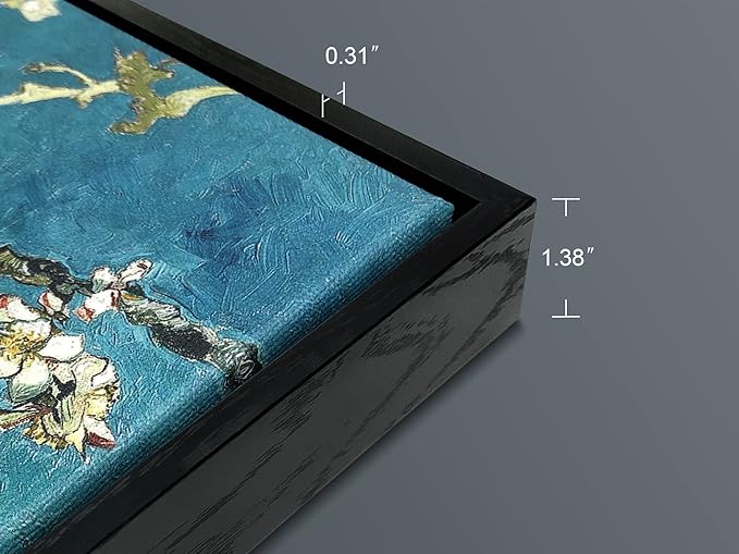 Wieco Art Framed Art Almond Blossom Floral Canvas Prints of Van Gogh Famous Oil Paintings Reproduction Flowers Pictures on Canvas Wall Art for Living Room Home Decorations Black