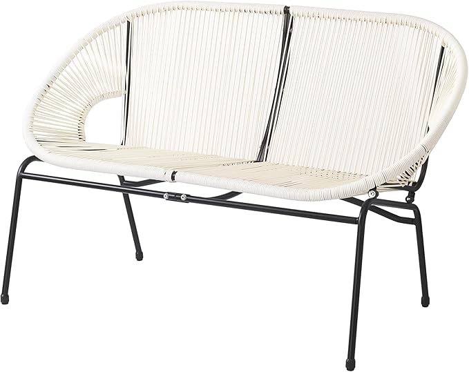 Christopher Knight Home Dessa 3 Piece Patio Furniture Set, Patio Wicker Accent Chair Set of 2 and Loveseat, Metal Frame 4 Seater Outdoor Papasan Lounge Chair Set, PE Rattan Outdoor Bistro Set, White