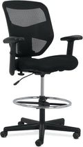 HON Prominent Mesh Ergonomic Standing Office Drafting Chair with Adjustable Arms, Footrest, 360 Swivel Task Chair for Computers, Desk, Home Office, Black