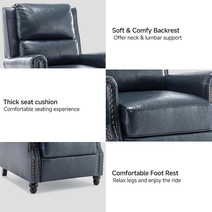 Lumibee Pushback Recliner Chair,Upholstered Wingback Chair for Small Spaces,2 Set of PU Leather Armchair for Living Room,Single Sofa Accent Chair Reading Seat for Balcony,Bedroom-Navy Blue