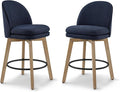 Counter Height Barstools 26 inch Upholstered Swivel Bar Stools with Back and Wood Legs for Kitchen Island,Set of 2,Blue Fabric-Armless