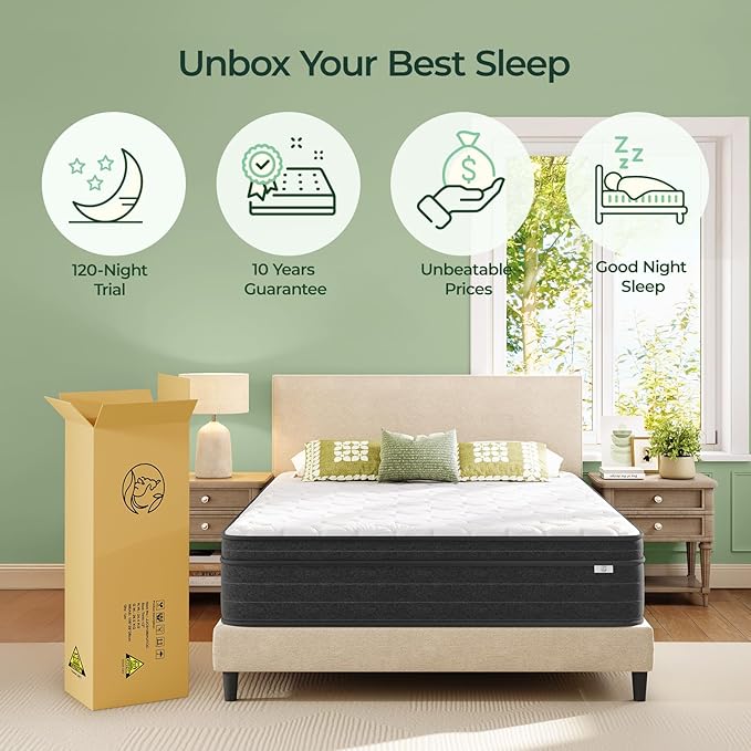 koorlian King Size Mattress, 12 Inch King Mattress in a Box, Hybrid King Bed Mattress with Individual Pocket Springs and Pressure-Relieving Memory Foam, Medium Firm Mattress King Size 80"x76"x12"