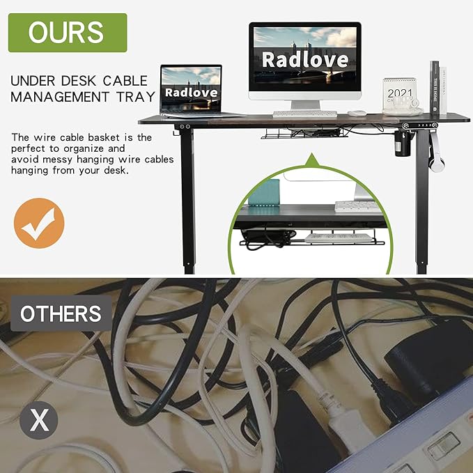 Radlove Electric Height Adjustable Standing Desk, 55 x 24 Inches Sit Stand up Workstation, Splice Board Memory Computer Table Ergonomic (Black Frame + 55" Black+Brown Top)