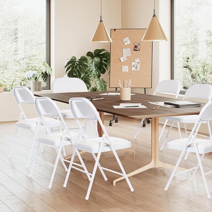 10 Pack Folding Chairs with Padded Seats, Padded Folding Chair with Steel Frame for Events Home Office, Pu Leather Folding Chair White