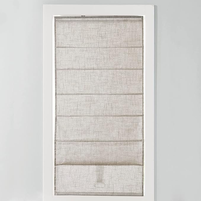 Madison Park Kyler Cordless Roman Shades - Single Panel, Lightweight Linen Blend Fabric, Natural Design, Easy Installation, Light Filtering Window Blind, Bedroom, Living Room Decor 27"W x 64"H Natural