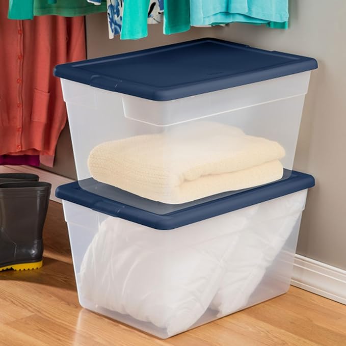 Sterilite 24-Pack Storage Box, Plastic Container Bins with Lids, 56 Quart, Marine Blue - Heavy-Duty Organizing Containers for Closet, Bathroom, and Office