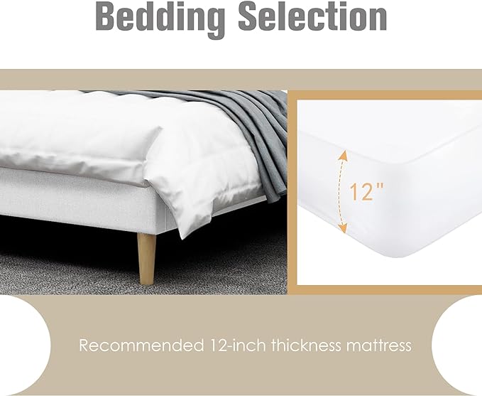 AGARTT Upholstered Platform Bed Frame King Size with Headboard and Footboard/Wooden Slats Support/No Box Spring Needed/Easy Assembly,White Linen