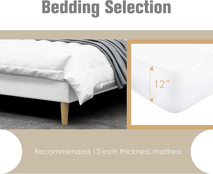 AGARTT Upholstered Platform Bed Frame Queen Size with Headboard and Footboard/Wooden Slats Support/No Box Spring Needed/Easy Assembly,White Linen