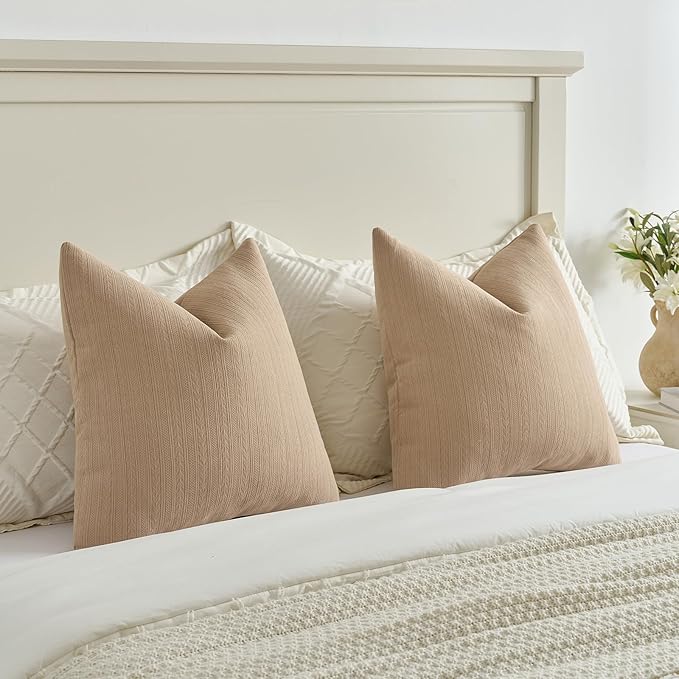FUTEI Khaki Decorative Throw Pillow Covers 20x20 Inch Set of 2,Soft Cozy Wheat Ear Striped Patterns Cushion Cases,Modern Home Decor for Couch Bed Living Room