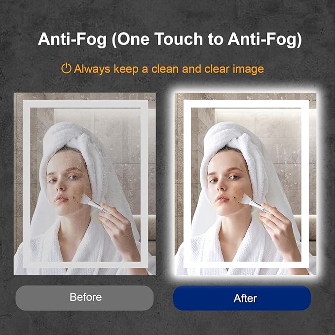 Awoco 28''x36'' LED Bathroom Mirror with Light, Lighted Vanity Mirror with Backlit and Front Light, Dimmable Anti-Fog Memory Function Lighted Mirror with 3 Colors for Bathroom Wall