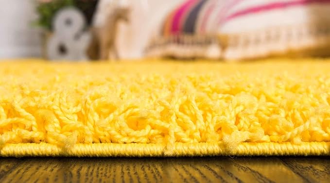 Unique Loom Solid Shag Collection Area Rug (9' x 12' 2" Rectangle Tuscan Sun Yellow)