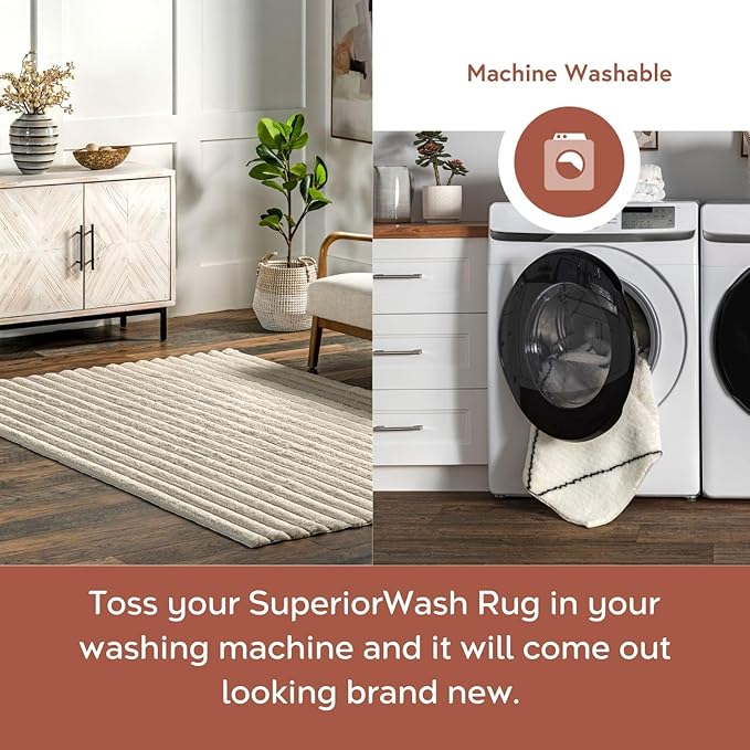 nuLOOM 5' x 8' Cozy Plush Area Rug, Machine Washable, Non-Slip, Soft Fluffy Shag Carpet for Living Room Bedroom Kids Room Nursery Home Decor, Kai Beige