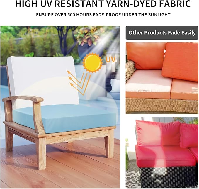Easy-Going Waterproof Patio Cushion Covers ONLY Cover 20x18x4 inch 4 Pack Replacement Non-Slip Outdoor Seat Cushion Slipcover with Zipper. Light Blue