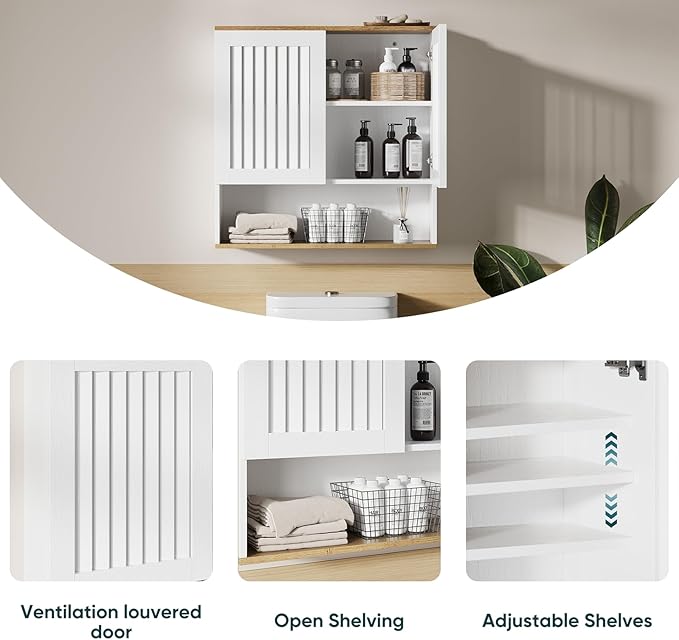 Bathroom Wall Cabinet, Medicine Cabinet with Louvered Doors & Adjustable Shelf, Over The Toilet Storage Cabinet for Laundry Room & Kitchen & Living Room