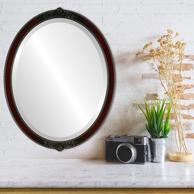 OVALCREST Oval Beveled Wall Mirror for Home Decor - Athena Style - Rosewood - 26" x 20" Outside Dimensions