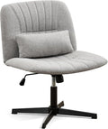 URRED Criss Cross Office Chair, Armless Cross-Legged Desk Chair with Fixed Legs, Height Adjustable Wide Seat Task Vanity Chair for Home Office or Bedroom (Grey)