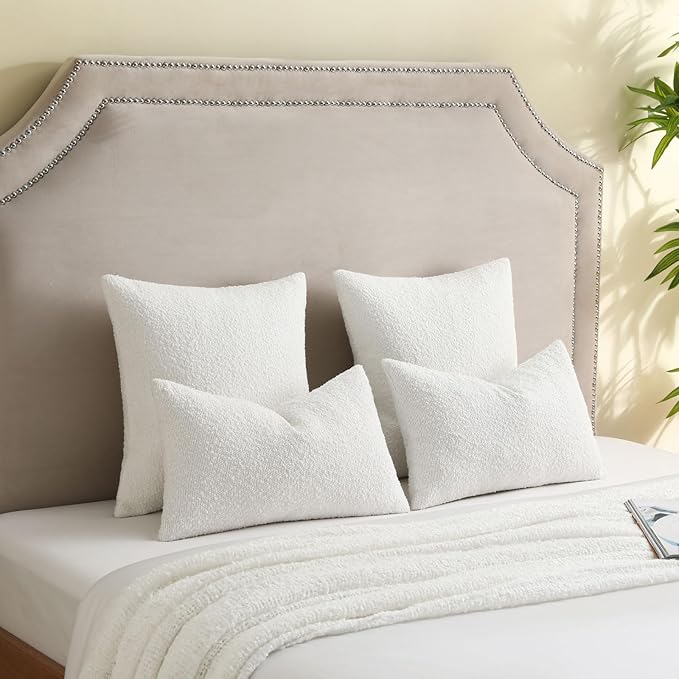 FUTEI Christmas Pack of 2 White Decorative Throw Pillow Covers 12x20 Inch Soft Cozy Solid Boucle Textured Lumbar Pillow Cases,Modern Home Decor for Couch Bed Living Room