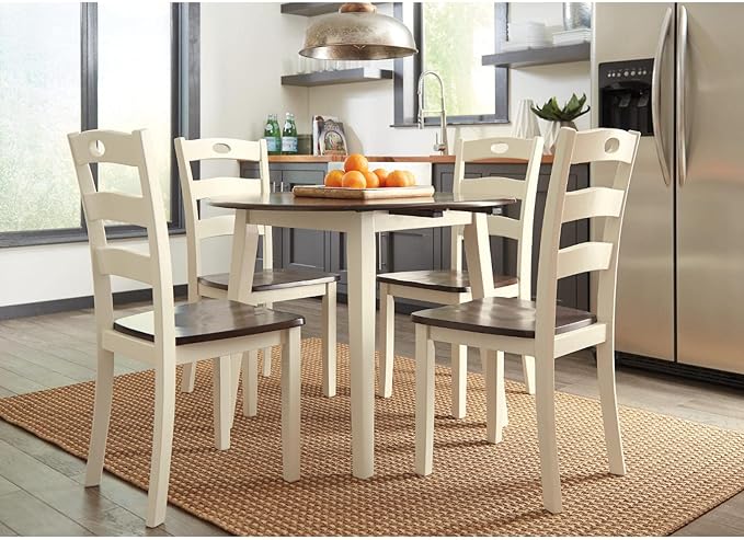 Signature Design by Ashley Woodanville Cottage 40" Round Drop Leaf Dining Table, Cream & Brown