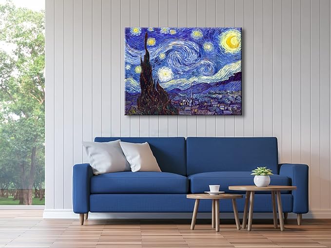 Wieco Art Classic Abstract Giclee Canvas Prints Wall Art for Living Room Home Office Decor Large Starry Night by Van Gogh Famous Artwork Modern Stretched Landscape Pictures