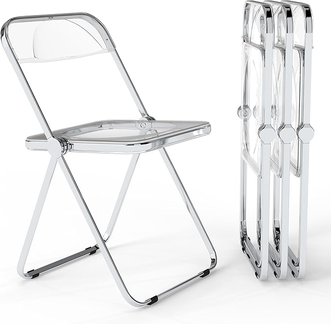 Real Relax Acrylic Folding Chairs,Foldable & Stackable Clear Chairs with Metal Chrome Frame, Indoor and Outdoor, for Home, Office, Party & Events,Set of 4,350LB,Transparent