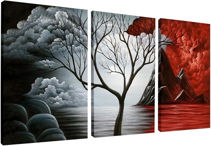 Wieco Art The Cloud Tree 3 Panels Modern Giclee Canvas Prints Artwork Abstract Seascape Paintings Reproduction Sea Beach Pictures Printed on Canvas Wall Art for Home Decorations Wall Decor