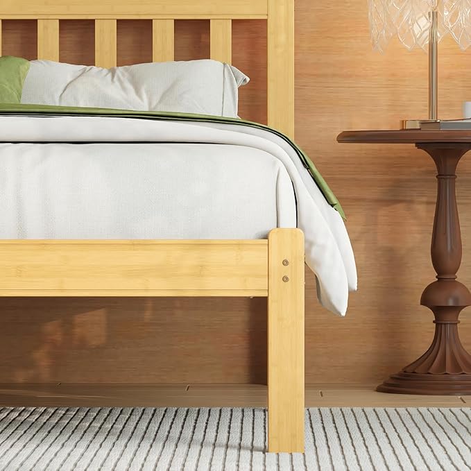 Askeld Wood King Bed Frame with Headboard, 14 Inch High Solid Bamboo Platform Bed No Box Spring Needed, Mid-Century Heavy Duty Bedframe, Easy Assembly, Noise Free