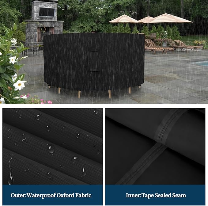 Easy-Going Round Patio Furniture Cover Waterproof Outdoor Dining Table and Chair Cover Anti-UV Outside Sectional Sofa Set Covers (72"DIA x 28"H, Black)