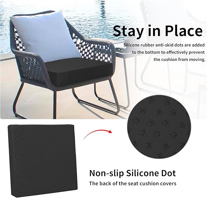 Easy-Going Waterproof Patio Cushion Covers ONLY Cover 20x18x4 inch 2 Pack Replacement Non-Slip Outdoor Seat Cushion Slipcover with Zipper. Black