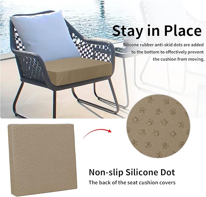 Easy-Going Waterproof Patio Cushion Covers ONLY Cover 24x24x4 inch 4 Pack Replacement Non-Slip Outdoor Seat Cushion Slipcover with Zipper. Camel