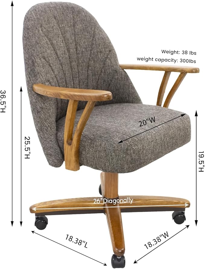 Chromcraft Chairs w/Swivel Tilt, Luxe Wooden Arm All-Metal Pedestal Base Chairs with Wheels for Kitchen