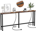 70" Narrow Console Sofa Table - 2 Power Outlets & 4 USB Ports, Metal Frame, Rustic Brown, Perfect for Hallway, Office, and Behind Sofa - Easy Assembly, 4.9' Extension Cord Included
